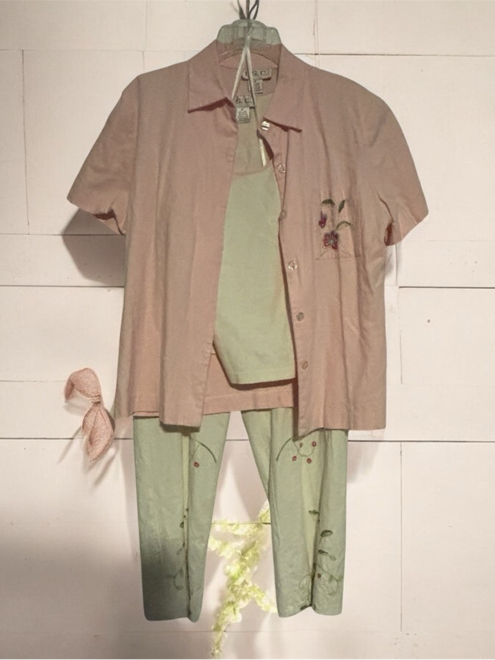 Pastel Pink & Off White Embroidered Three-Piece Set